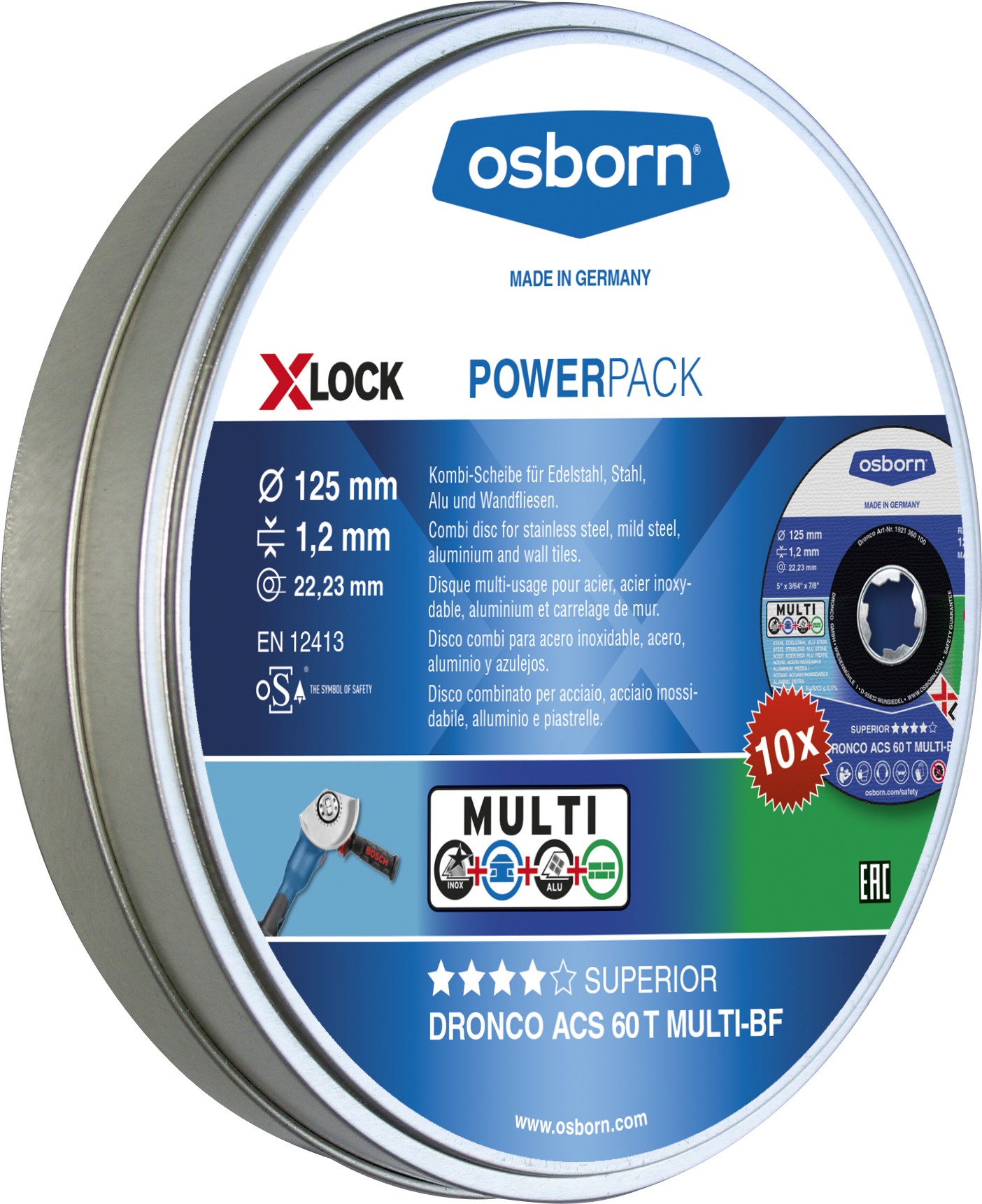 Pack de discos de corte ACS 60 T Multi Special (10 uds. en caja metálica)