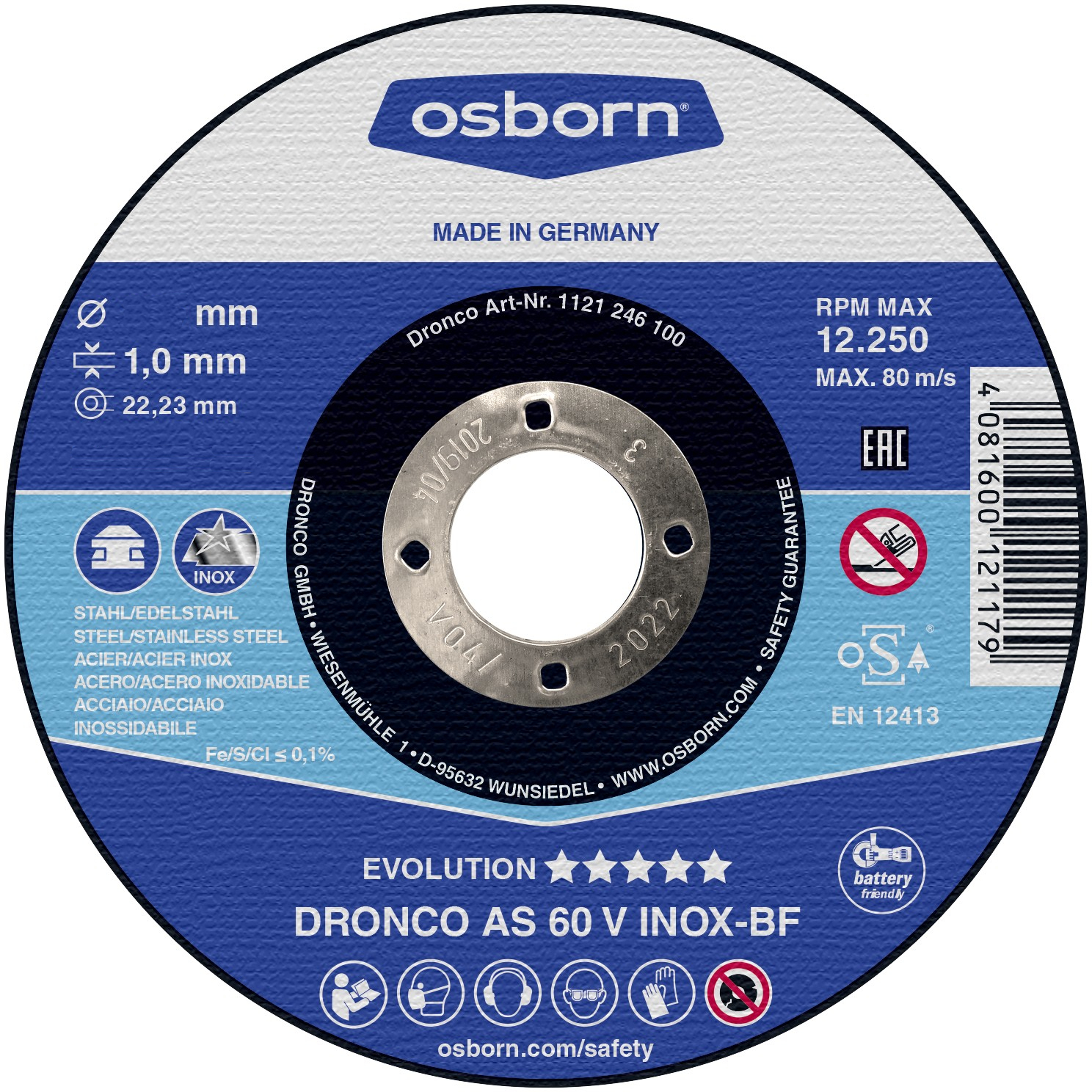 Disco de corte metal AS 60 V Evolution Express 115 x 1 mm