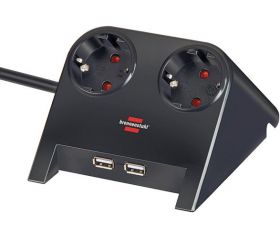 Base de tomas múltiples de sobremesa con 2 tomas y 2 puertos USB