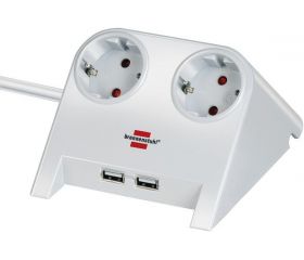 Base de tomas múltiples de sobremesa con 2 tomas y 2 puertos USB