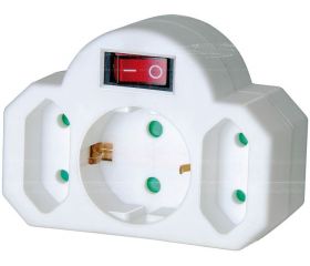 Enchufe adaptador con interruptor de encendido y 2 + 1 tomas de corriente