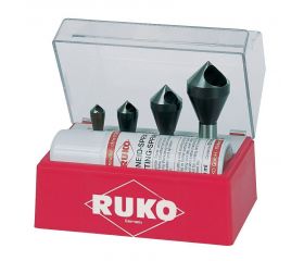 Juego de 4 avellanadores ranurados HSSE-Co 5 y spray de corte 50 ml