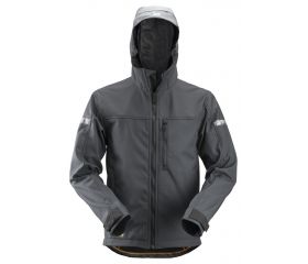 1229 Chaqueta Softshell con capucha AllroundWork gris acero/ negro