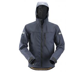 1229 Chaqueta Softshell con capucha AllroundWork azul marino/ negro