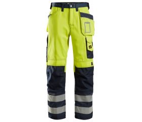 3233 Pantalones largos de trabajo de alta visibilidad clase 2 con bolsillos flotantes amarillo-azul marino