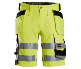 6135 Pantalones cortos de trabajo elásticos de alta visibilidad clase 1 con bolsillos flotantes amarillo-negro