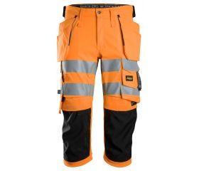 6138 Pantalones pirata de trabajo elásticos de alta visibilidad clase 1/2 con bolsillos flotantes naranja-negro