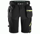 6140 Pantalones cortos de trabajo elásticos FlexiWork Softshell con bolsillos flotantes negro/ amarillo neon