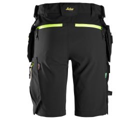 6140 Pantalones cortos de trabajo elásticos FlexiWork Softshell con bolsillos flotantes negro/ amarillo neon