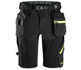 6140 Pantalones cortos de trabajo elásticos FlexiWork Softshell con bolsillos flotantes negro/ amarillo neon