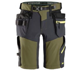 6140 Pantalones cortos de trabajo elásticos FlexiWork Softshell con bolsillos flotantes verde kaki/ gris acero