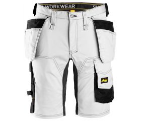 6141 Pantalones cortos de trabajo elásticos Slim Fit AllroundWork con bolsillos flotantes blanco/ negro