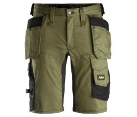 6141 Pantalones cortos de trabajo elásticos Slim Fit AllroundWork con bolsillos flotantes verde caqui/ negro