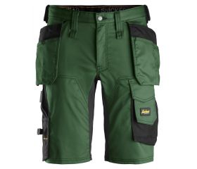 6141 Pantalones cortos de trabajo elásticos Slim Fit AllroundWork con bolsillos flotantes verde forestal/ negro