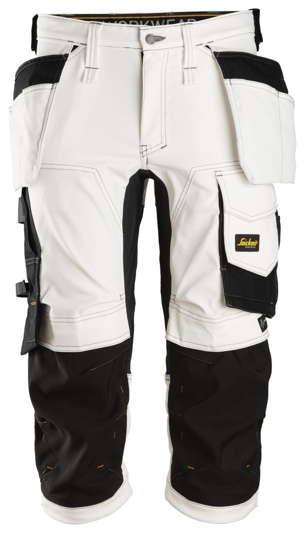 Snickers Workwear Pantalones pirata trabajo bolsillos flotantes AllroundWork 6142 Blanco/Negro