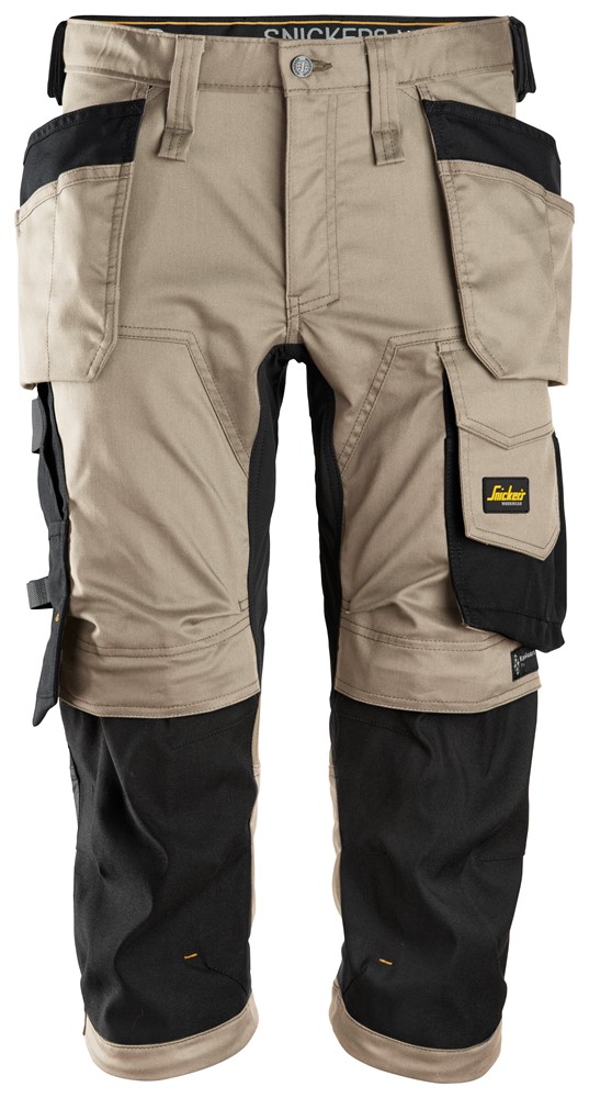 6142 Pantalones piratas de trabajo elasticos AllroundWork blosillos flotantes color khaki/ negro talla 088