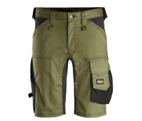 6143 Pantalones cortos de trabajo elásticos Slim Fit AllroundWork verde kaki/ negro