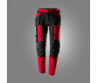 6218 Pantalones largos de trabajo elásticos AllroundWork Stretch con bolsillos flotantes color rojo chile / negro