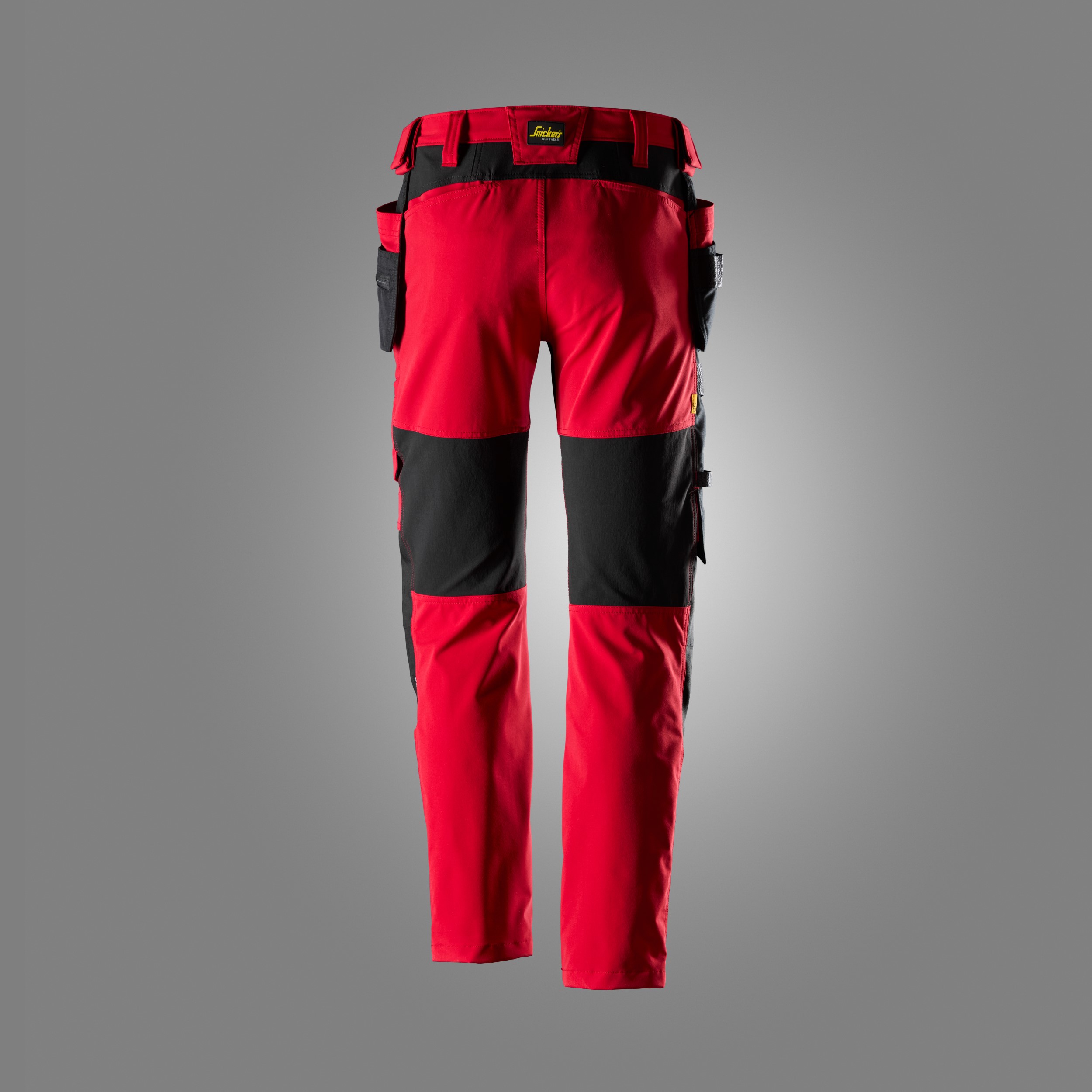 6218 Pantalones largos de trabajo elásticos AllroundWork Stretch con bolsillos flotantes color rojo chile / negro