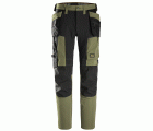 6218 Pantalones largos de trabajo elásticos AllroundWork Stretch con bolsillos flotantes color verde caqui / negro