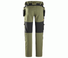 6218 Pantalones largos de trabajo elásticos AllroundWork Stretch con bolsillos flotantes color verde caqui / negro