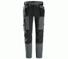 6218 Pantalones largos de trabajo elásticos AllroundWork Stretch con bolsillos flotantes color gris acero / negro