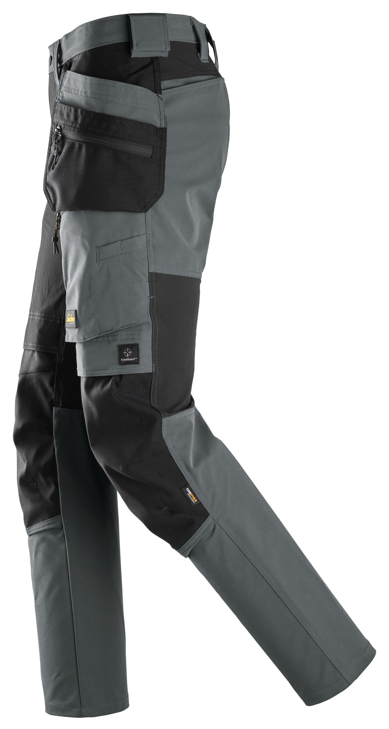 6218 Pantalones largos de trabajo elásticos AllroundWork Stretch con bolsillos flotantes color gris acero / negro