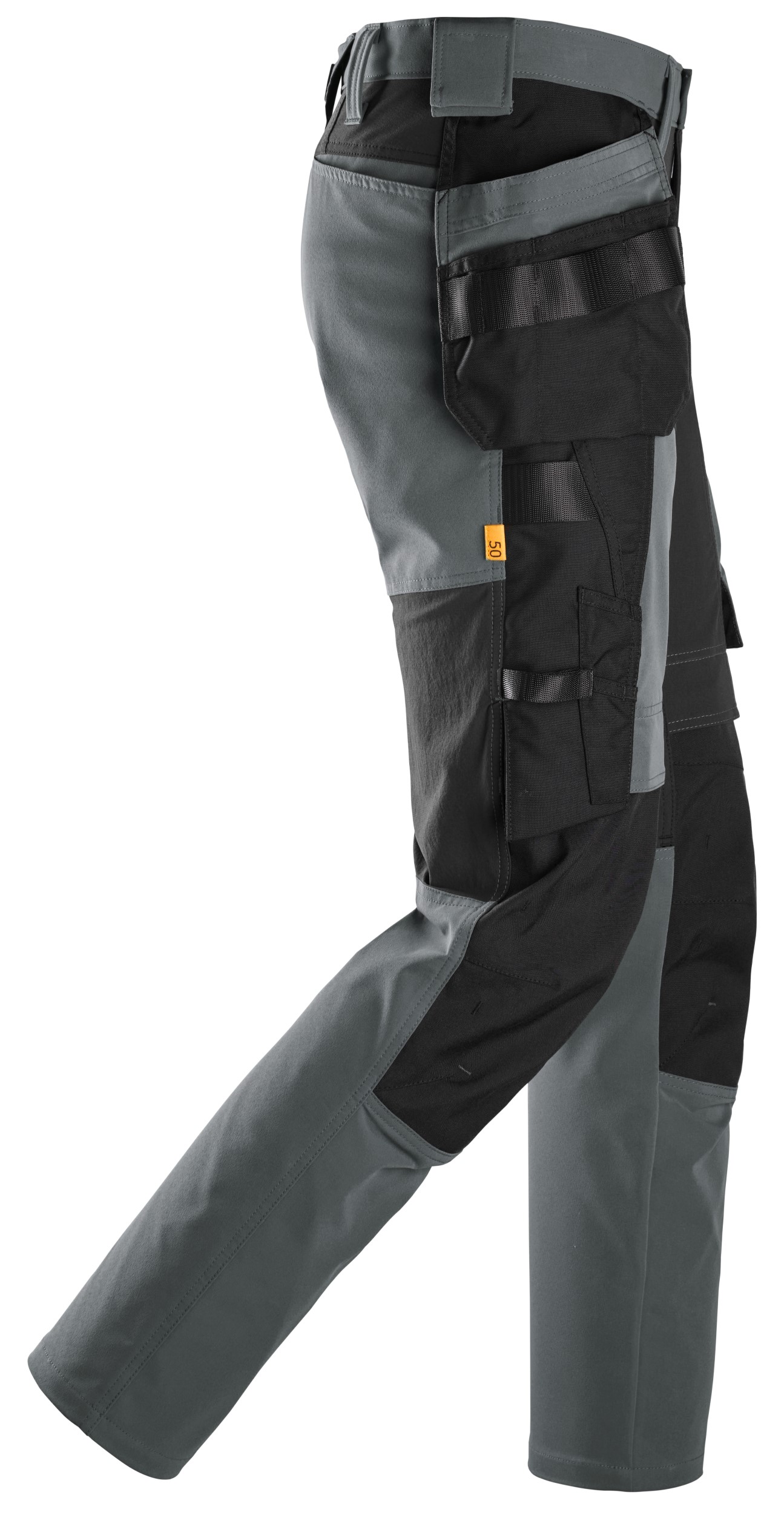 6218 Pantalones largos de trabajo elásticos AllroundWork Stretch con bolsillos flotantes color gris acero / negro