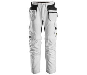 6224 Pantalones largos de trabajo elásticos AllroundWork Canvas+ con bolsillos flotantes color blanco