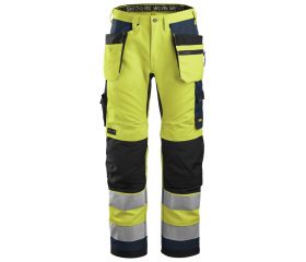 6230 Pantalones largos de trabajo de alta visibilidad clase 2 con bolsillos flotantes AllroundWork amarillo-azul marino