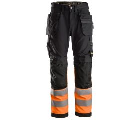 6233 Pantalones largos de trabajo de alta visibilidad clase 1 con bolsillos flotantes AllroundWork negro-naranja