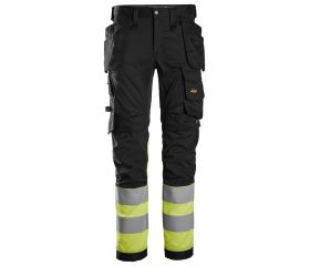 6234 Pantalones largos de trabajo elásticos de alta visibilidad clase 1 con bolsillos flotantes negro-amarillo