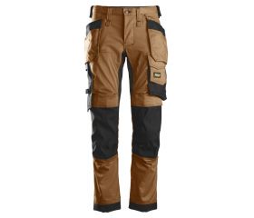 6241 Pantalones largos de trabajo elásticos AllroundWork Slim Fit con bolsillos flotantes color marrón/ negro
