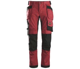 6241 Pantalones largos de trabajo elásticos AllroundWork Slim Fit con bolsillos flotantes color rojo/ negro