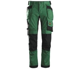 6241 Pantalones largos de trabajo elásticos AllroundWork Slim Fit con bolsillos flotantes color verde forestal/ negro