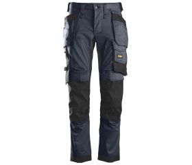 Pantalones largos de trabajo elásticos AllroundWork Slim Fit bolsillos flotantes 6241 Azul marino / Negro