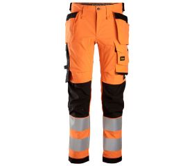 6243 Pantalones largos de trabajo elásticos de alta visibilidad clase 2 con bolsillos flotantes naranja-negro