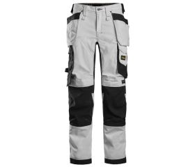 Pantalones largos elásticos de trabajo para mujer con bolsillos flotantes AllroundWork 6247 Blanco/Negro