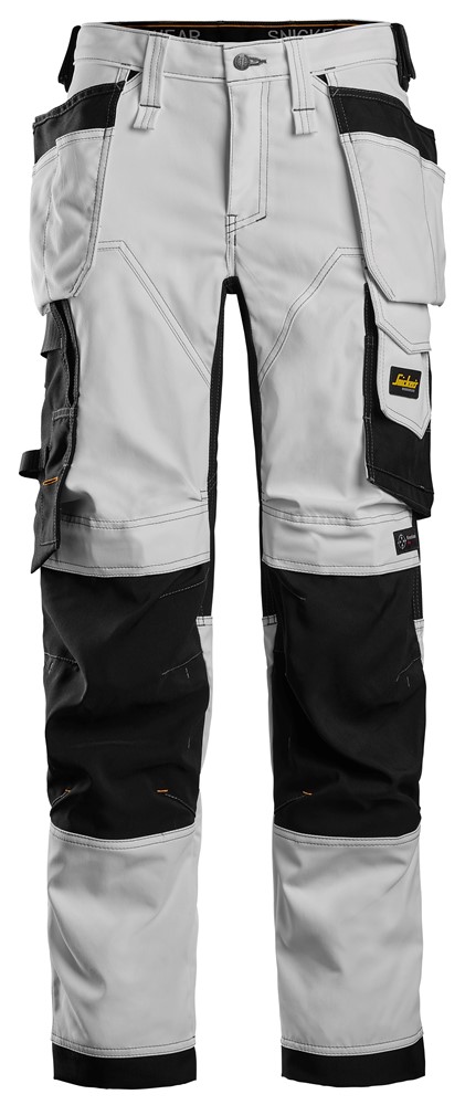 6247 Pantalones largos de trabajo elasticos mujer blosillos flotantes AllroundWork color blanco/ negro talla 016