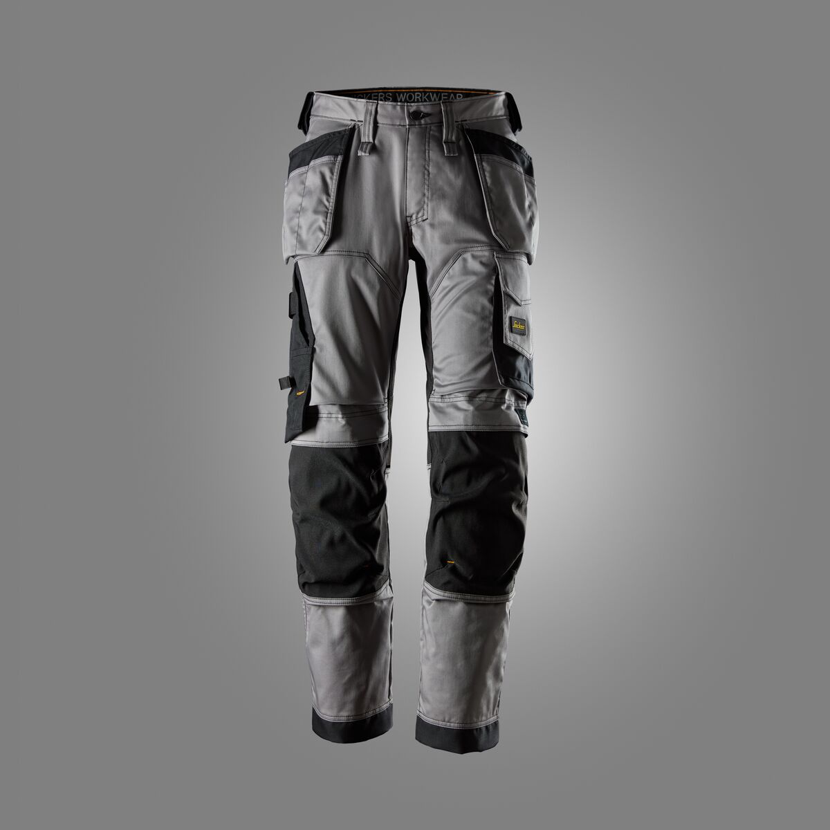 6251 Pantalones largos de trabajo elásticos AllroundWork Loose Fit con bolsillos flotantes color gris / negro
