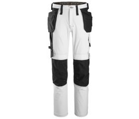 6271 Pantalones largos de trabajo elásticos AllroundWork con bolsillos flotantes color blanco/ negro