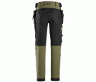 6275 Pantalones largos de trabajo elásticos AllroundWork 4-way Stretch softshell con bolsillos flotantes color verde caqui / negro