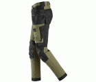 6275 Pantalones largos de trabajo elásticos AllroundWork 4-way Stretch softshell con bolsillos flotantes color verde caqui / negro