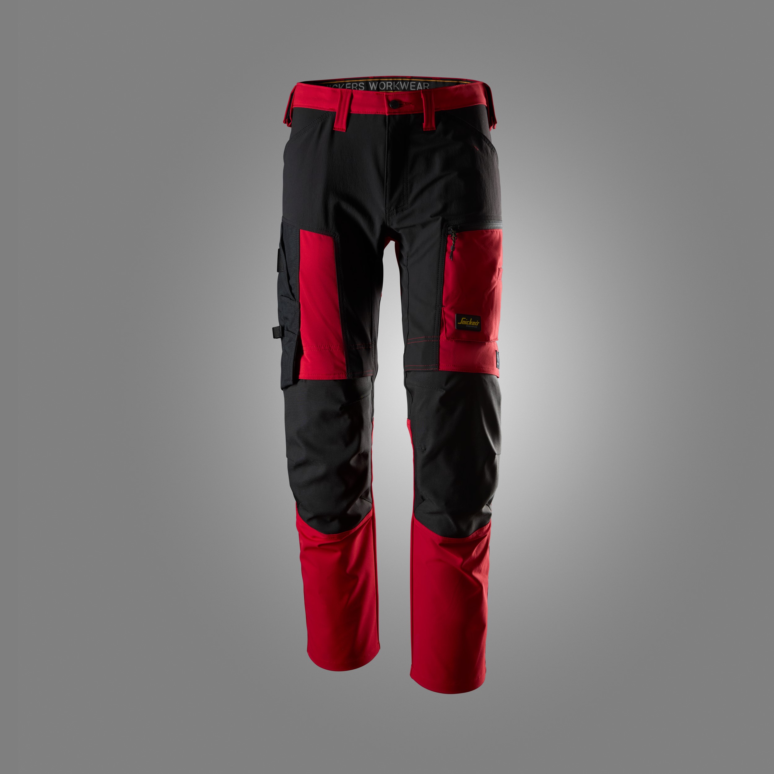 6318 Pantalones largos de trabajo elásticos AllroundWork Stretch color rojo chile / negro