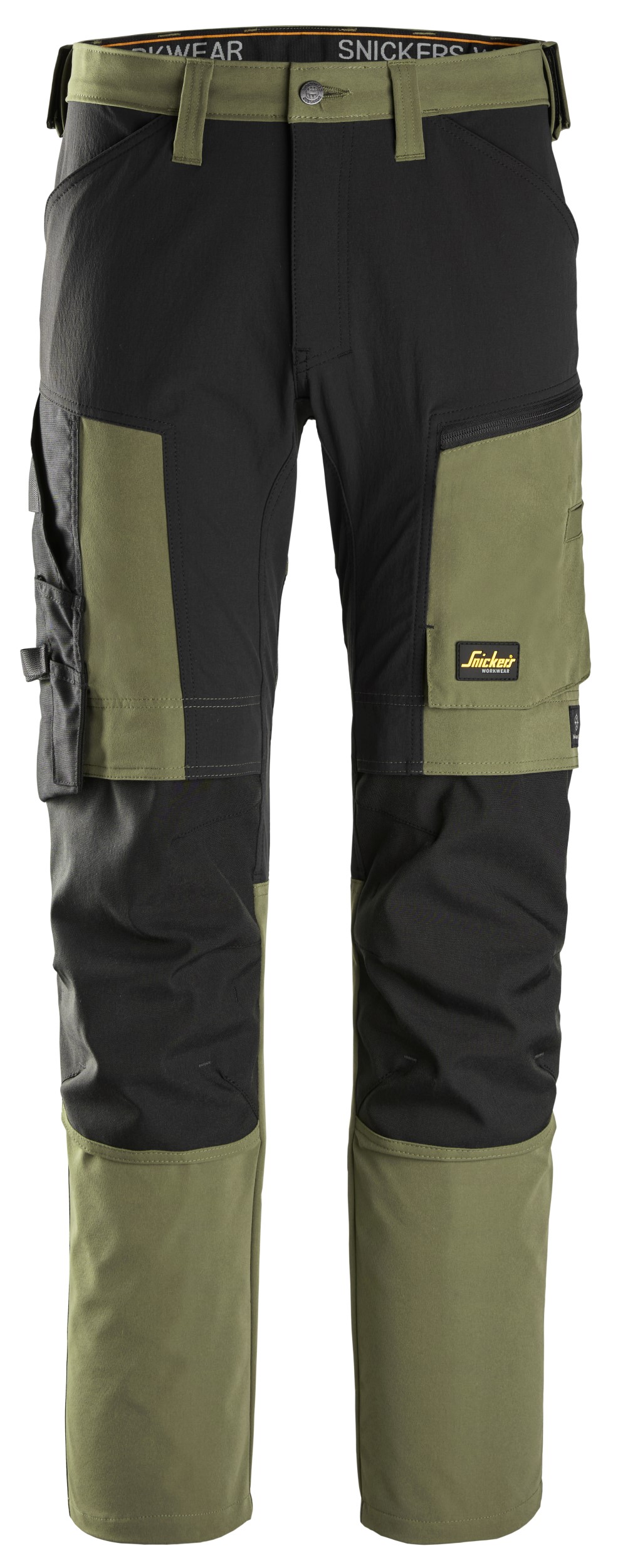 6318 Pantalones largos de trabajo elásticos AllroundWork Stretch color verde caqui / negro