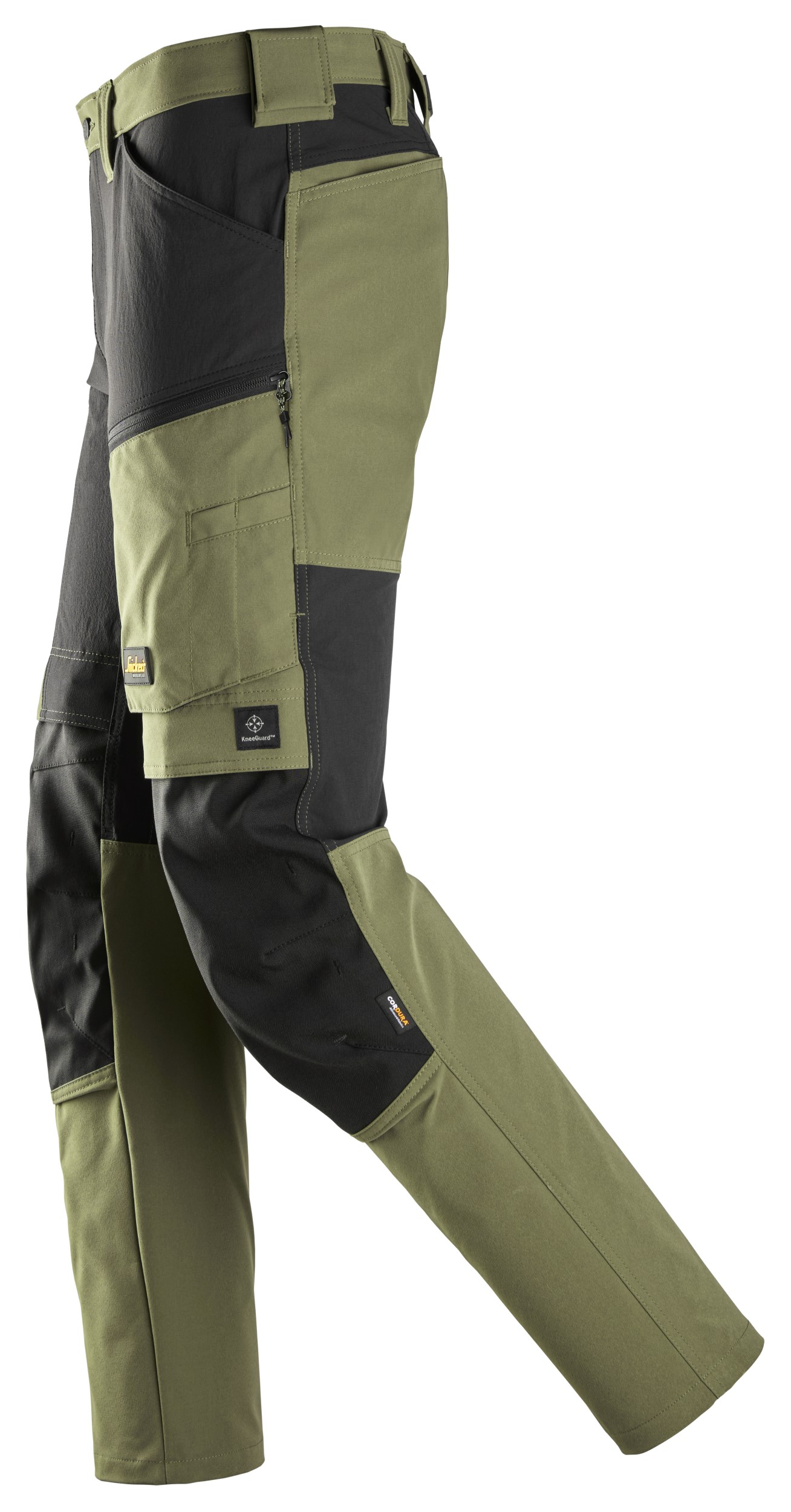6318 Pantalones largos de trabajo elásticos AllroundWork Stretch color verde caqui / negro