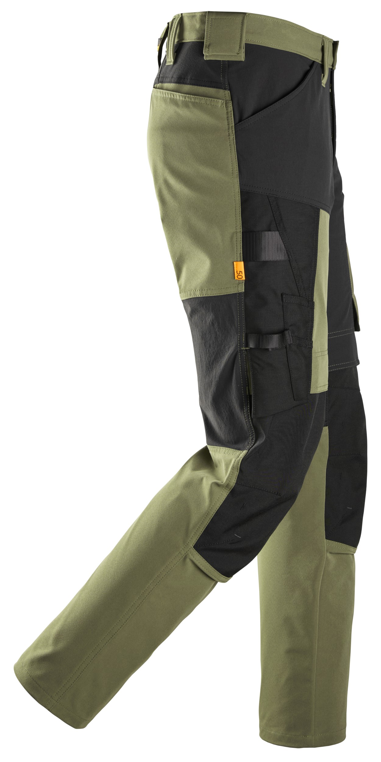 6318 Pantalones largos de trabajo elásticos AllroundWork Stretch color verde caqui / negro