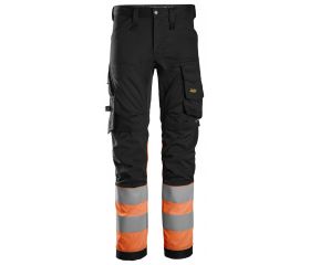 6334 Pantalones largos de trabajo elásticos de alta visibilidad clase 1 negro-naranja