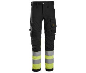 6334 Pantalones largos de trabajo elásticos de alta visibilidad clase 1 negro-amarillo