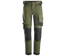 6341 Pantalones largos de trabajo elásticos AllroundWork Slim Fit color verde khaki/ negro